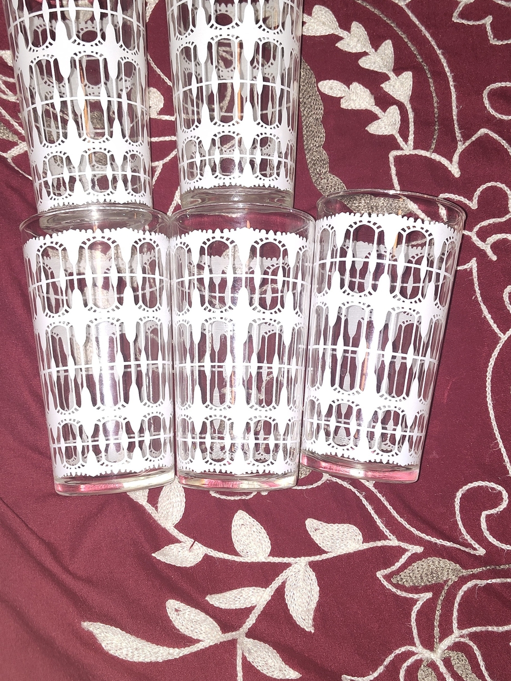 MCM White Patterned Glass Tumbler Set - Home Dining